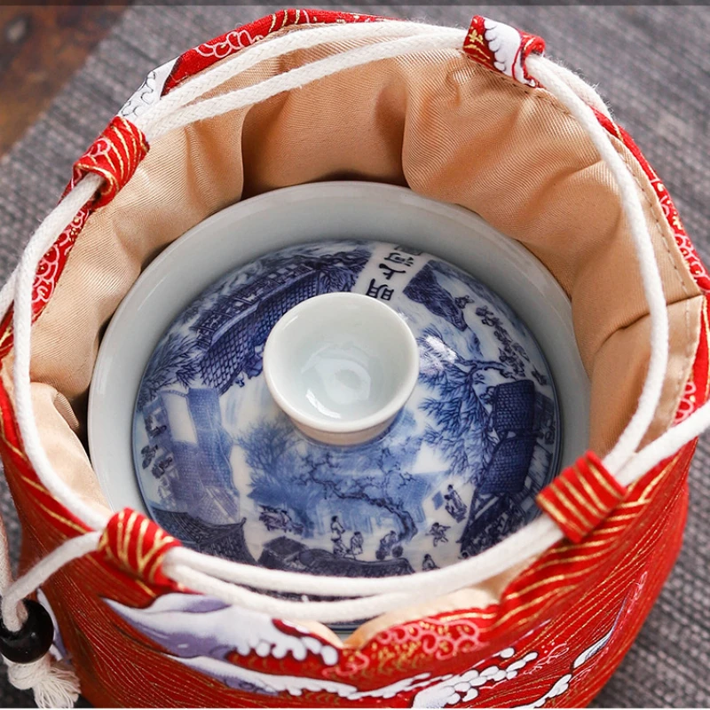 Teaware Storage Bag Portable Outdoor Travel Ceramic Brewing Tea Cups Master Teacup Drawstring Cotton Cloth Pouch