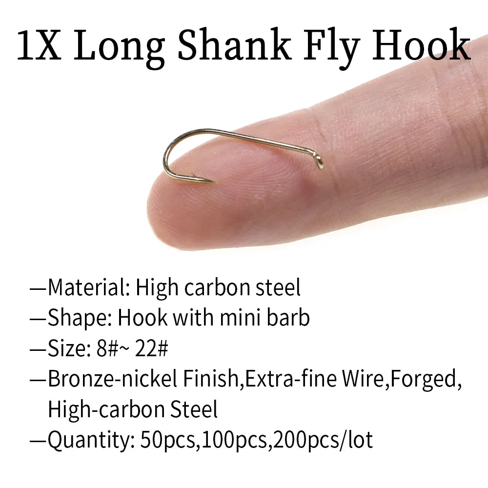 ICERIO 50/100 Stück Standard 1X Langschaftiger Fliegenhaken für Trocken-, Nass-, Nymphen-, Garnelen-, Caddis-, Pupa- und Streamer-Fliegen – Fliegenbindehaken zum Angeln – Detail 2