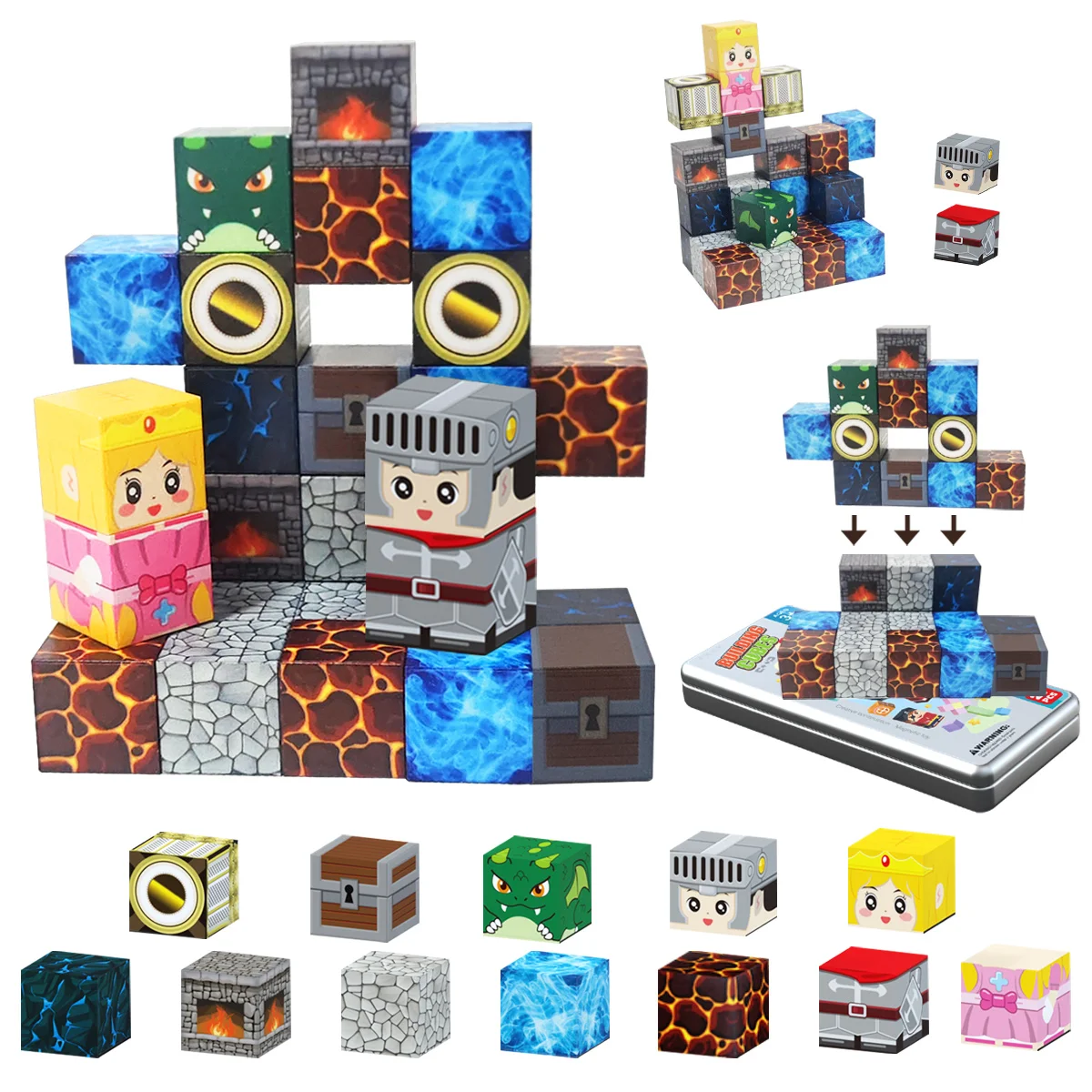 كتل مغناطيسية ذات طابع الجليد والنار - 27 قطعة كتل مغناطيسية لبناء قلعة الجليد والنار - ألعاب مغناطيسية للأطفال في عيد الميلاد