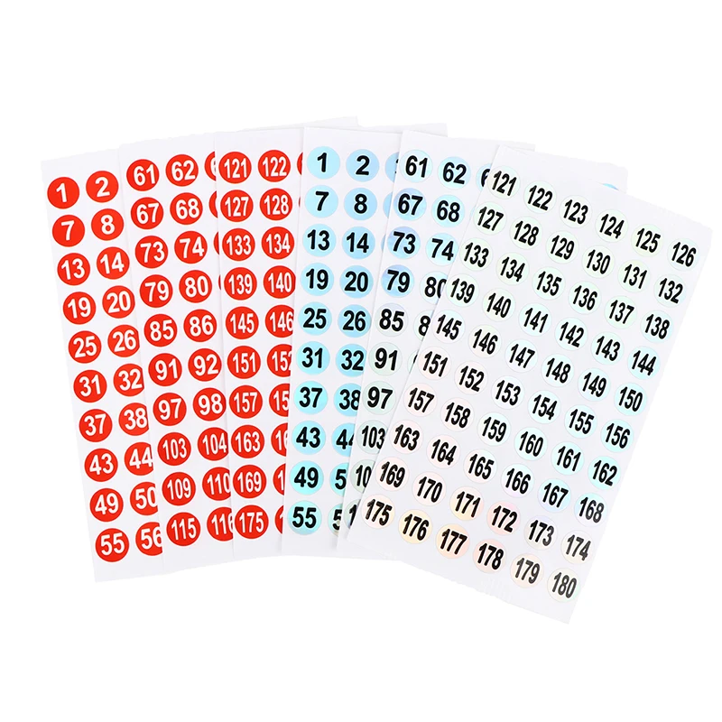 New 3Sheets Number Sticker 1-180 Label For Nail Polish Color Round Hologram Marking