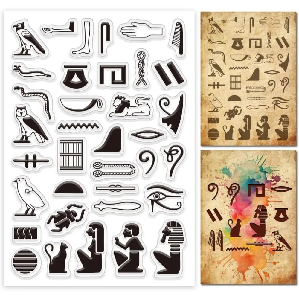 1 Blatt Ägyptische Hieroglyphen Wörter Transparenter Stempel für Kartenherstellung Altägyptische Schriftzeichen Alphabet Magische Runen Transparenter Stempel