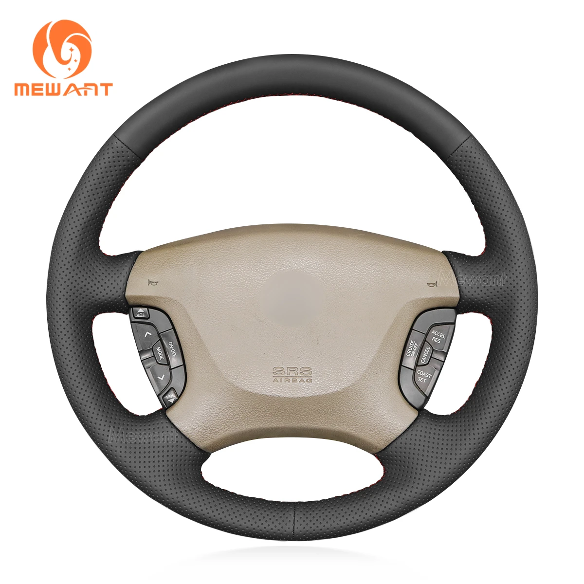 

MEWANT Black Genuine Leather Car Steering Wheel Cover for Nissan Patrol Y61 1997-2015