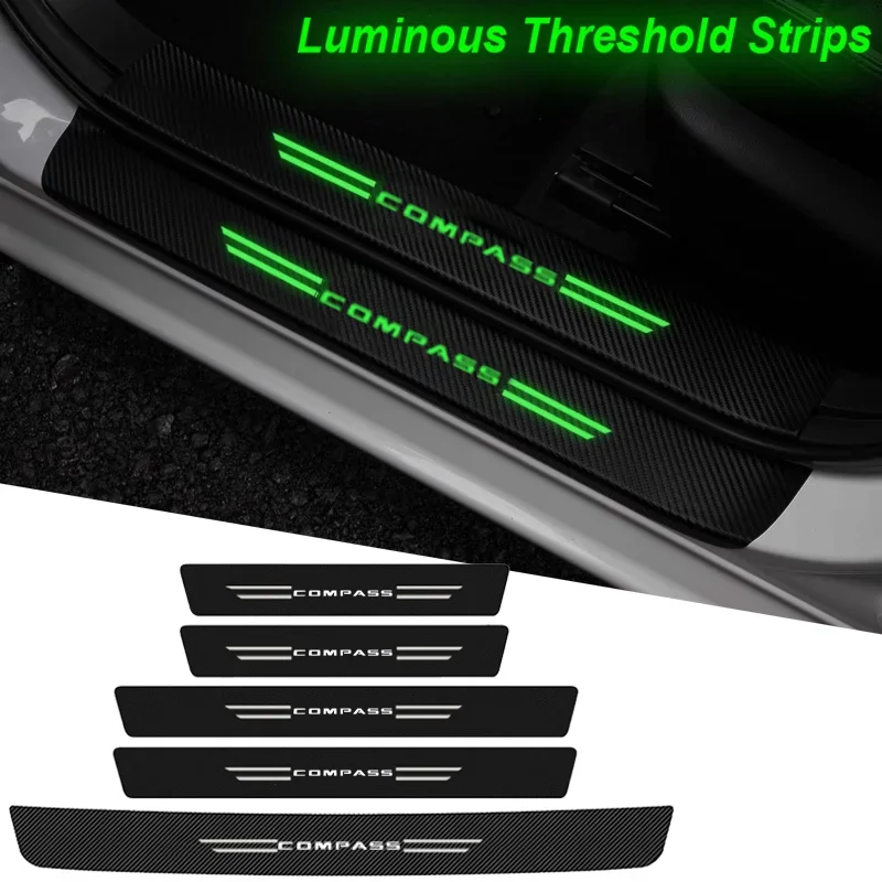 Luminous Car Door Sill Protector Sticker Threshold Tape for Jeep Compass Logo Glowing Trunk Bumper Guard Anti Scratch Strips