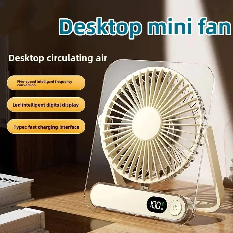 

Portable Mini Desktop Fan with Digital Display USB Rechargerable Table Fan 5 Wind Speeds Adjustable for Home Outdoor Fan