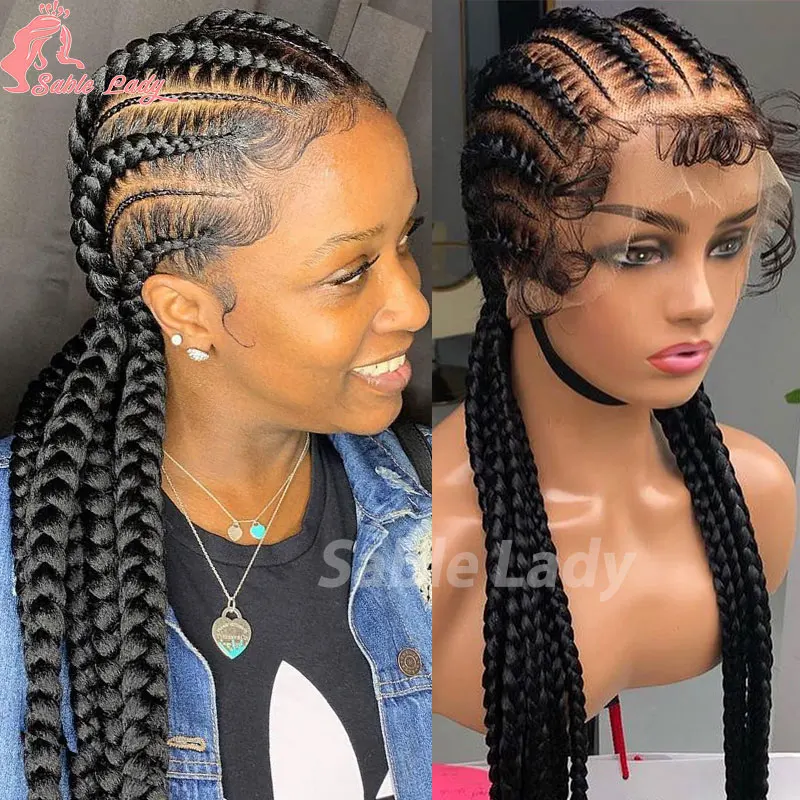 

Synthetic Box Braided Wigs Jumbo Knotless 36" Full Lace Front Wigs For Black Women Jumbo Tribal Braids Faux Locs Cornrows Wig