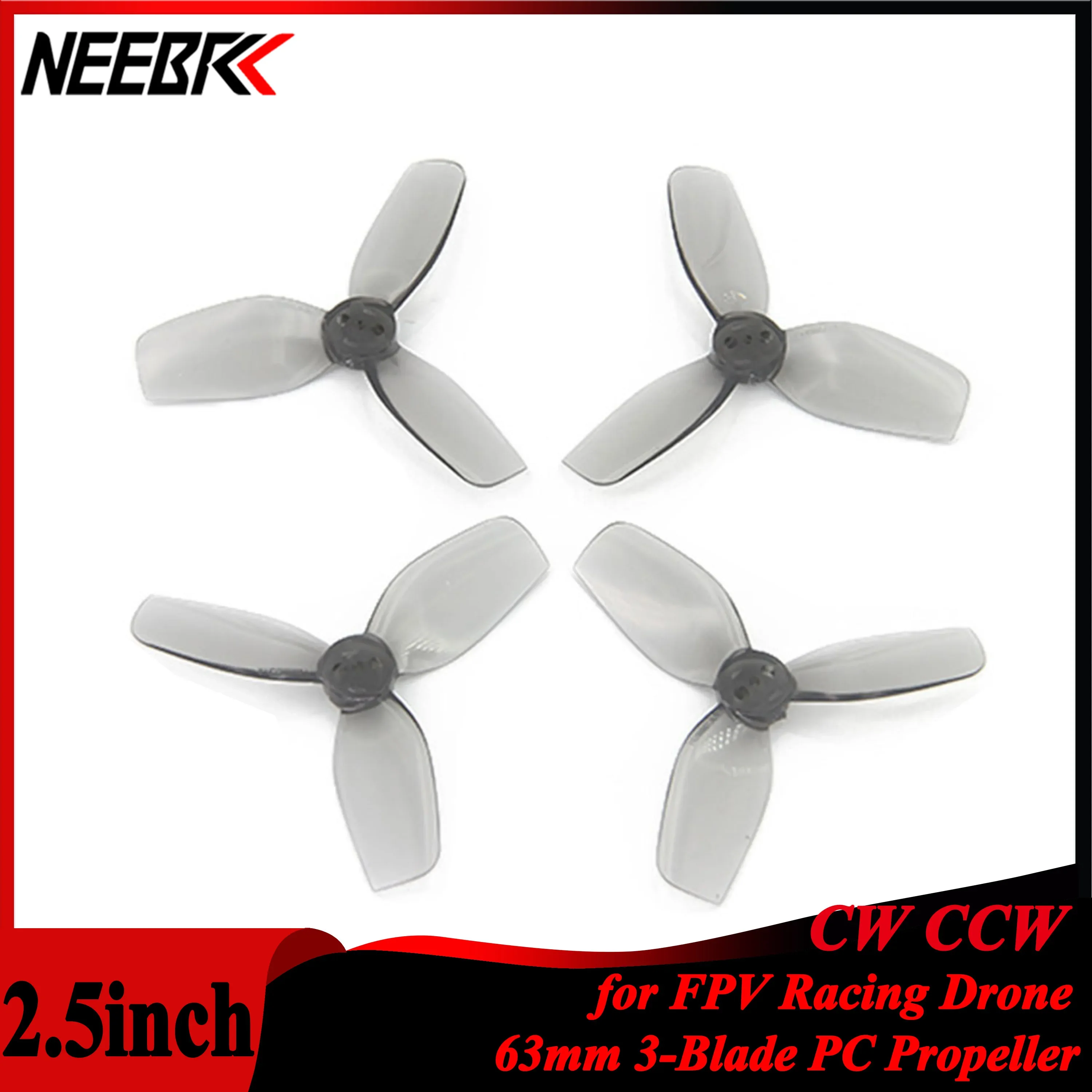 

NEEBRC 2/4/8 Pairs 2.5inch 63mm 2CW 2CCW 3-Blade PC Propellers for FPV Racing Drone RC Plane Airplane DIY Model Toy Parts