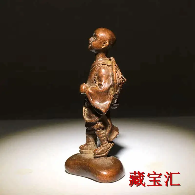 Retro Antique Copper Zen Walker Little Shami Monk Small Desktop Ornament For Tea Ceremony Decor