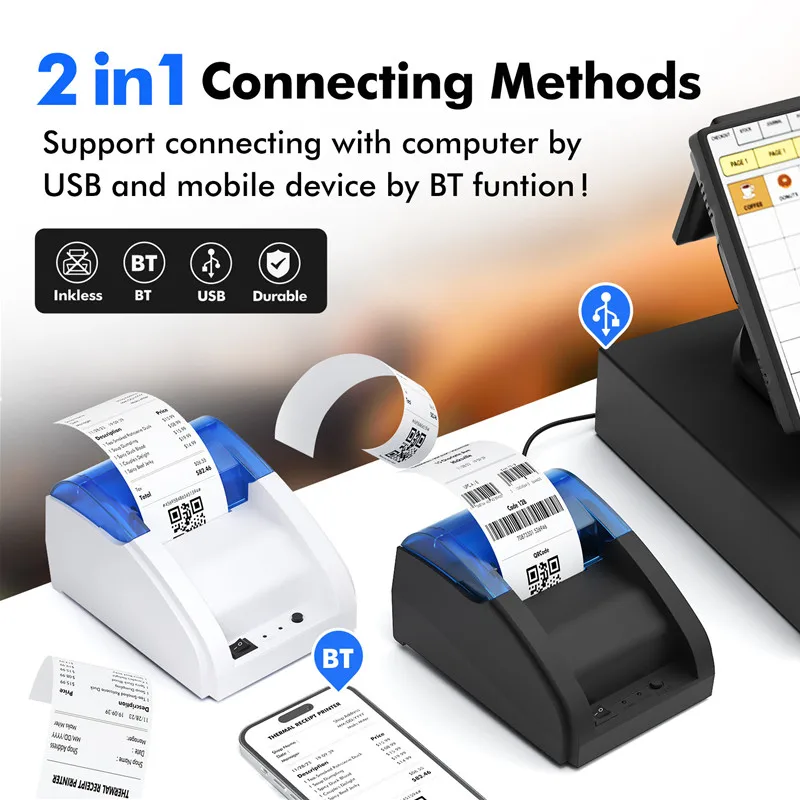 Commercial retail cashier ticket bill wireless Bluetooth 58mm thermal receipt printer suitable for Android/Windows systems