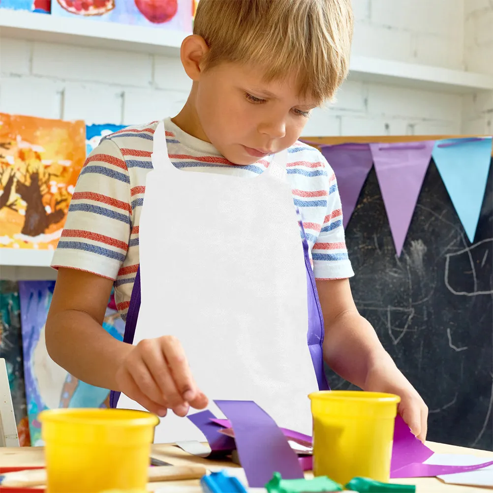 20Pcs Childrens White Nonwoven Smocks for Kids Painting DIY Crafts Cooking Drawing Art Projects Adjustable Fit Easy Clean