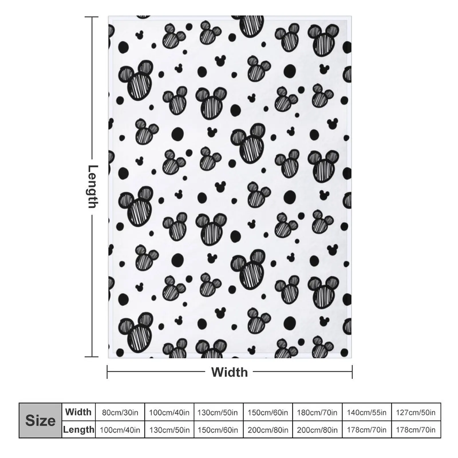 Black and white scribble dots / mouse heads Throw Blanket Soft Plaid Weighted Tourist Blankets