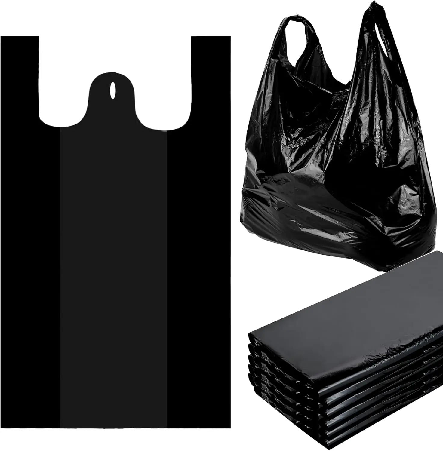 400 Pcs Black Trash Bags With Handles - 14x22 INCH Heavy Duty Super Thick Plastic Rubbish Bags For Kitchen Residue, Office, Picnic, Kitchen, Bulk Use, 4 Gallons