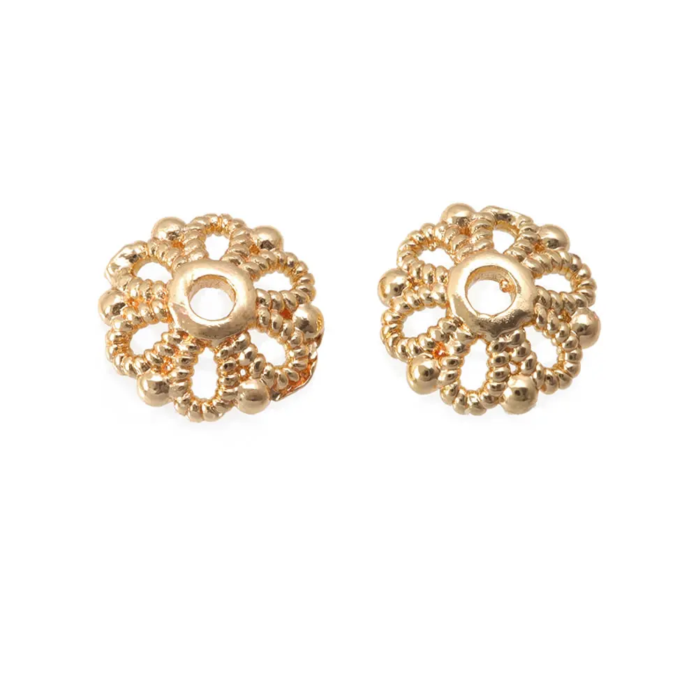18K Goldfarbene Messing-Blumenperlenkappen Hochwertige DIY-Schmuckherstellungszubehör Halsketten- und Ohrring-Accessoires für Frauen – Detail 15
