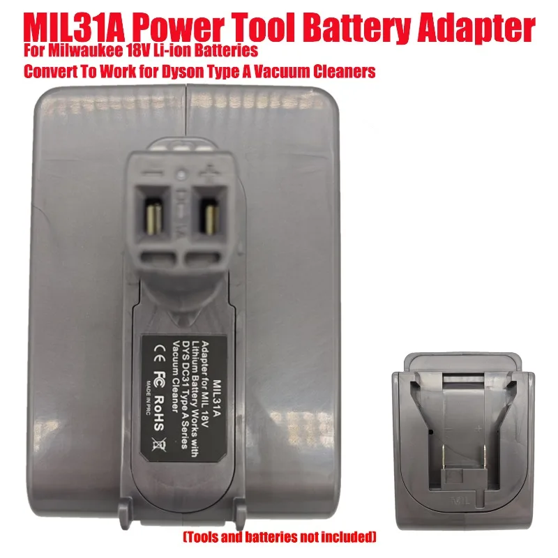 

Адаптер-конвертер для аккумуляторов Milwaukee 18V Li-ion, позволяющий использовать их с пылесосами Dyson Type A, модель MIL31A.
