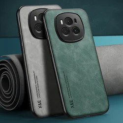 Luxury PU Leather Case For Honor Magic 6 Pro Back Cover Magnetic Car Holder Silicone Protection Phone Case For Honor Magic6 Pro
