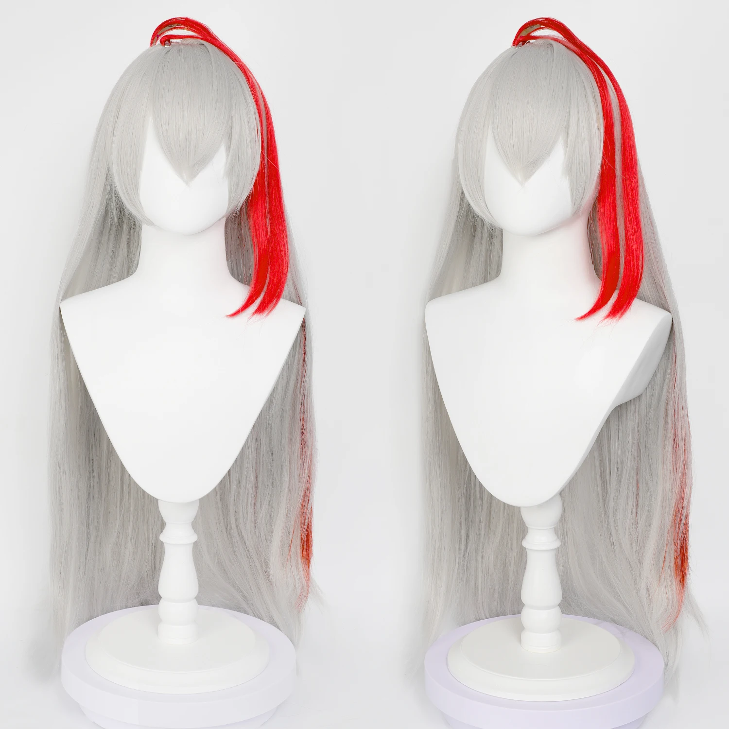 30インチ コスプレウィッグ オナー・オブ・キングス イン・ダーク・フェザー グレーレッドグラデーション 耐熱ロングストレート合成毛 女性用