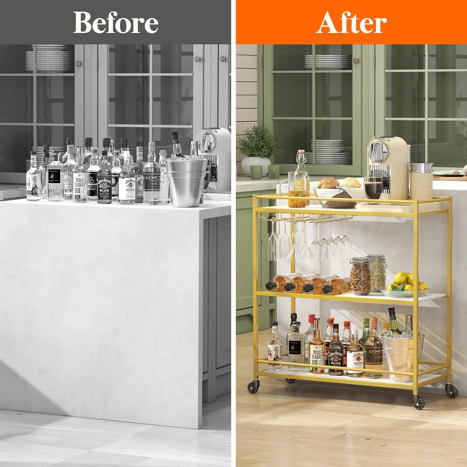 Modern 3-Tier Removable Bar Cart Metal Wine & Drink Trolley For Hotel & Kitchen Services