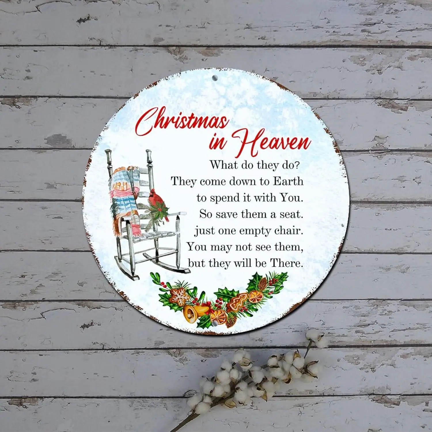 Christmas Wreath Signs Christmas in Heaven Cardinalis Quote Round Metal Tin Sign Christmas Hanging Decorations Retro Plaque Meta