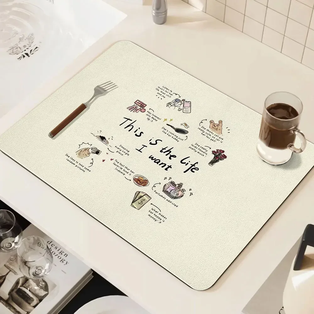 Minimalist Drainage Mat Absorbent Non Slip Kitchen Sink Dish Drying Mat Quick Dry Easy Clean Modern Home Kitchen Decor