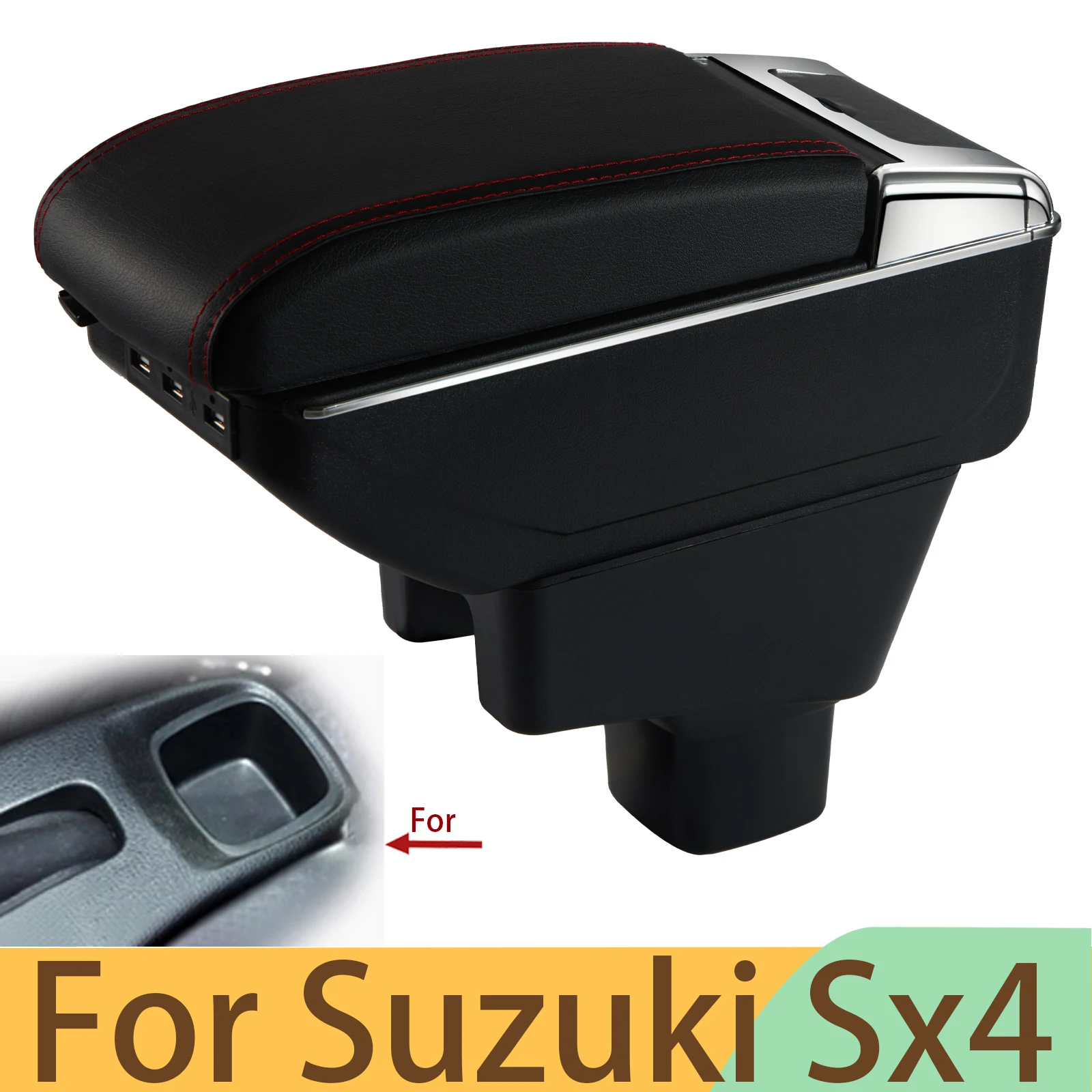 Für Suzuki SX4 Auto-Armlehne Innenraum-Modifikation Auto-Armlehnenbox Aufbewahrungsbox Auto-Zubehör Innenausstattung USB