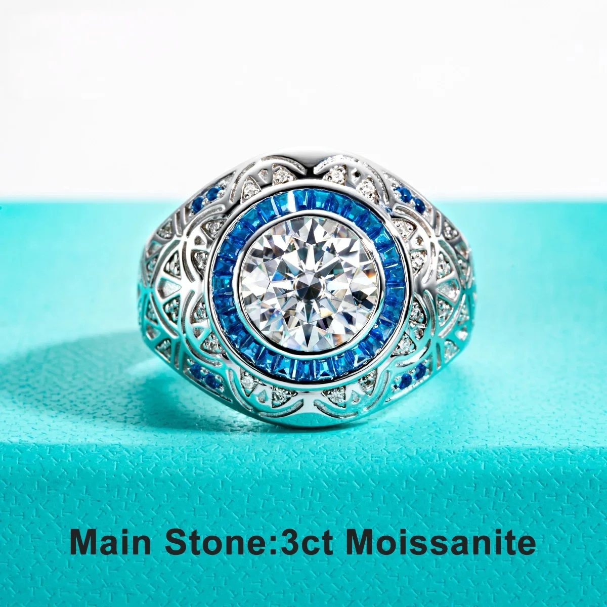 

3ct D Color Moissanite 925 Sterling Silver 18K Gold Plated with Certificate Lab Created Diamond Vintage Men's Engagement Ring