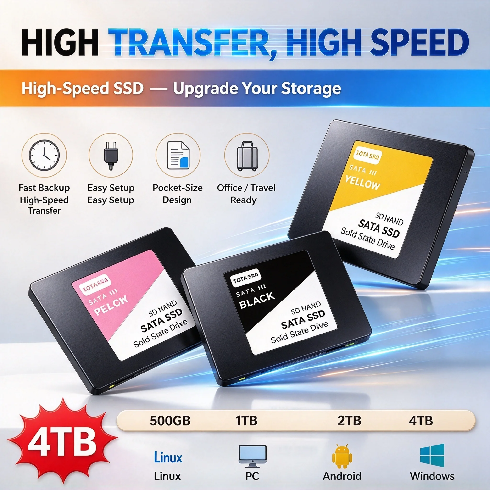 2.5-Inch SATA III TLC NAND High Speed SSD Disk Latest Internal Solid State Drive 1TB 2TB for Laptop Desktop Computer Large
