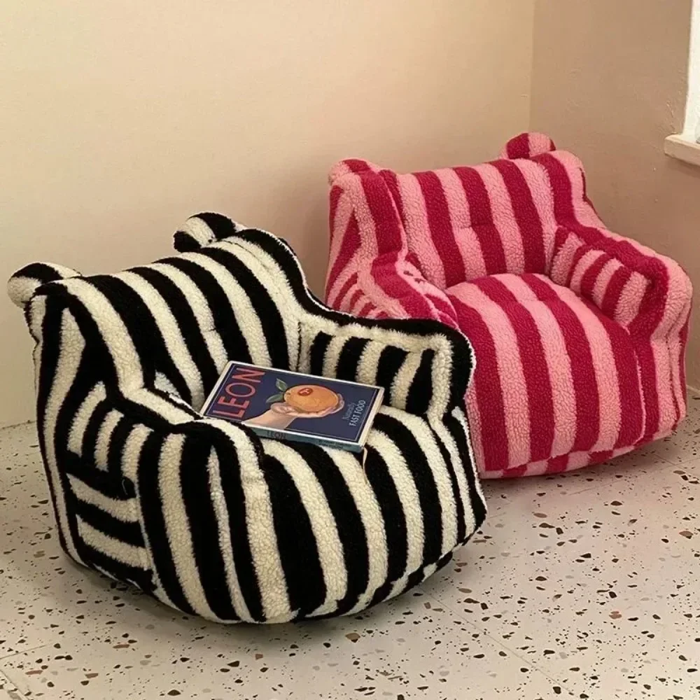 Simple Small Bean Bag Sofas Children Balcony Corner Stool Lightweight Striped Cartoon Seat Soft Plush Fabric Kids Couch Sofa