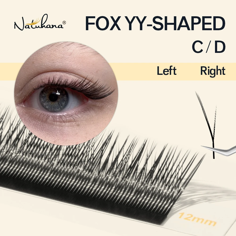 

NATUHANA Fox YY Shaped Eyelash Extensions Matte Black Natural Soft Premade Volume Fans Lashes For Makeup Tools