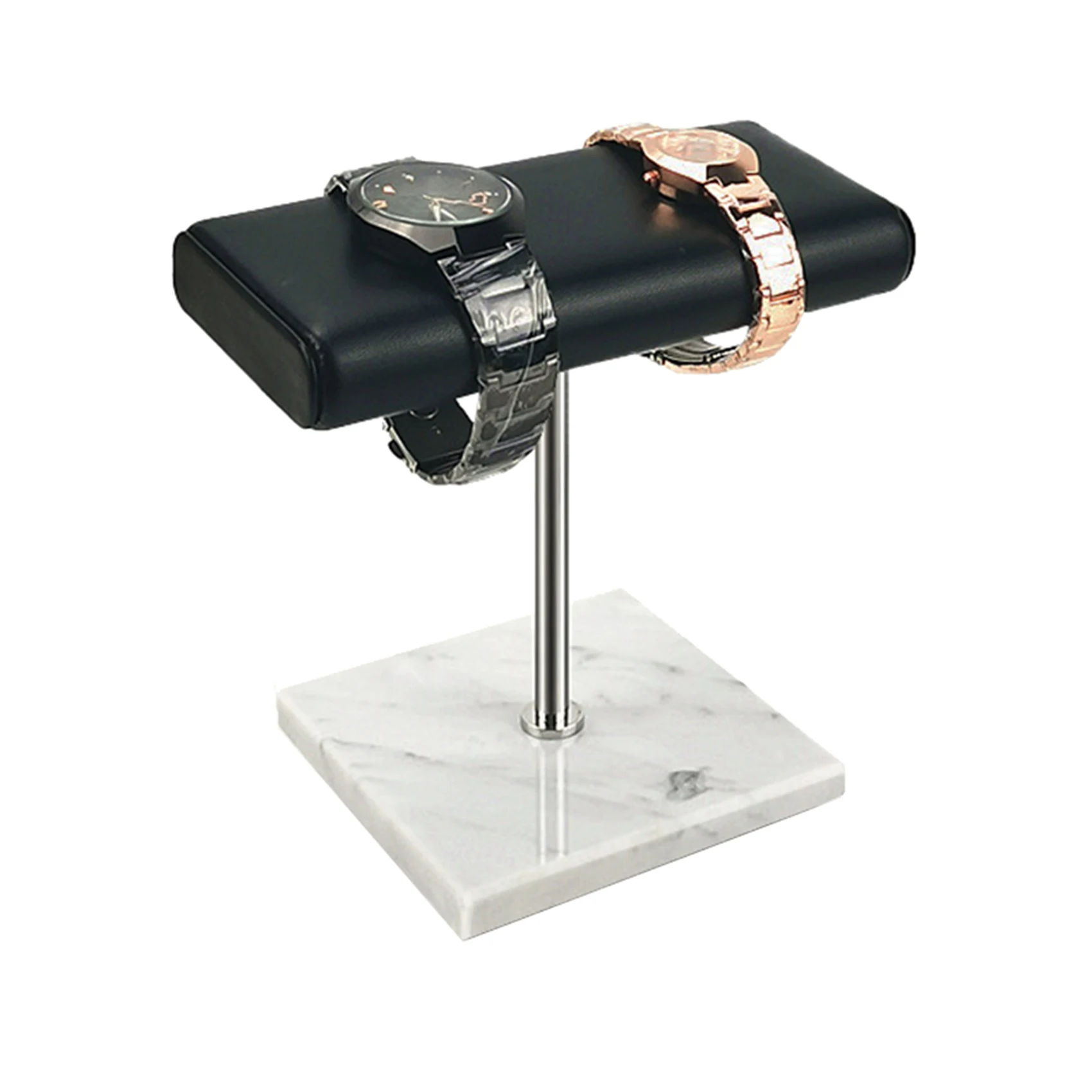 【coupon-】{0}2x-soporte-para-reloj-con-base-de-marmol-blanco-varilla-de-metal-plateada-accesorios-de-exhibicion-soporte-de-exhibicion-para-pulsera-soporte-alargado-para-joyeria