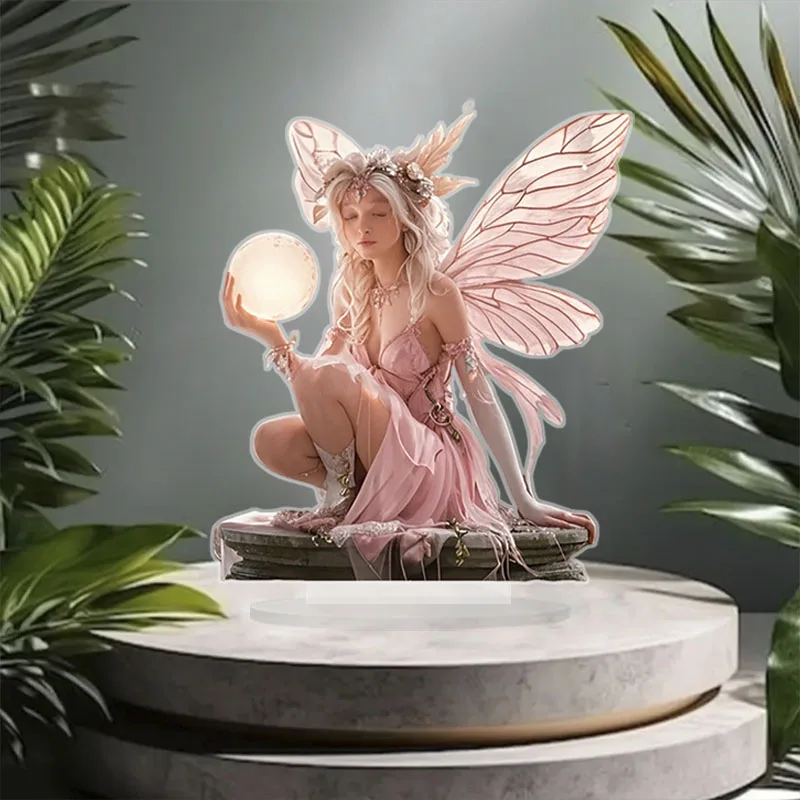 7 Zoll Rosa Acryl Märchen-Engel-Elf Stehfigur Tischdekoration für Zuhause Büro Club Café Dekoration Freund Geburtstagsgeschenk Foto-Requisiten
