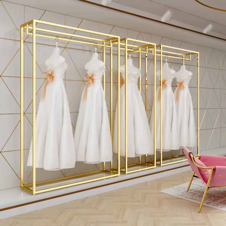 Golden wedding store shelf Floor-to-ceiling clothing store display rack Special dress rack for studio