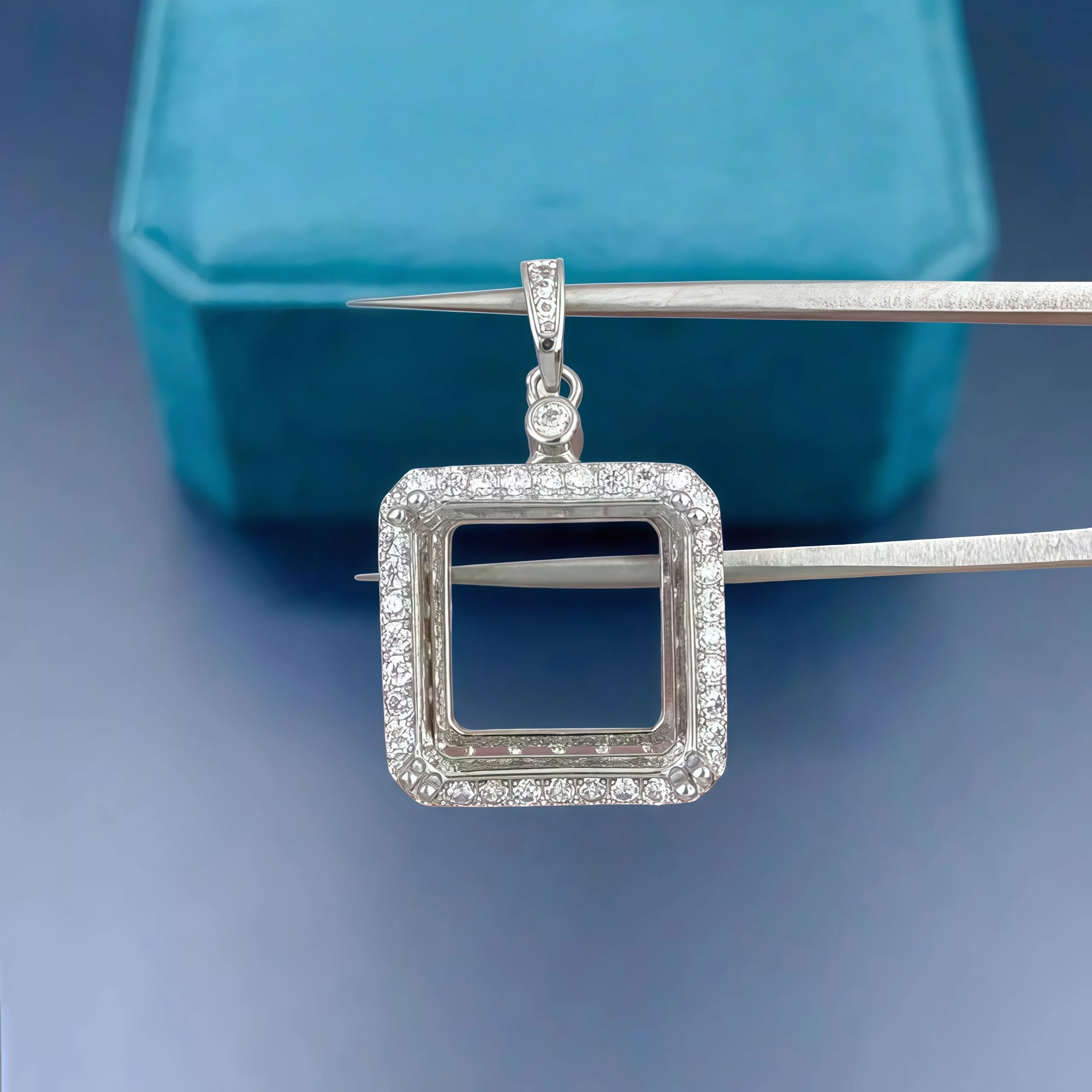 

Установка 12 мм квадратный камень модный DIY пустой держатель для подвески S925 стерлингового серебра тонкий дизайн очаровательные свадебные украшения для женщин