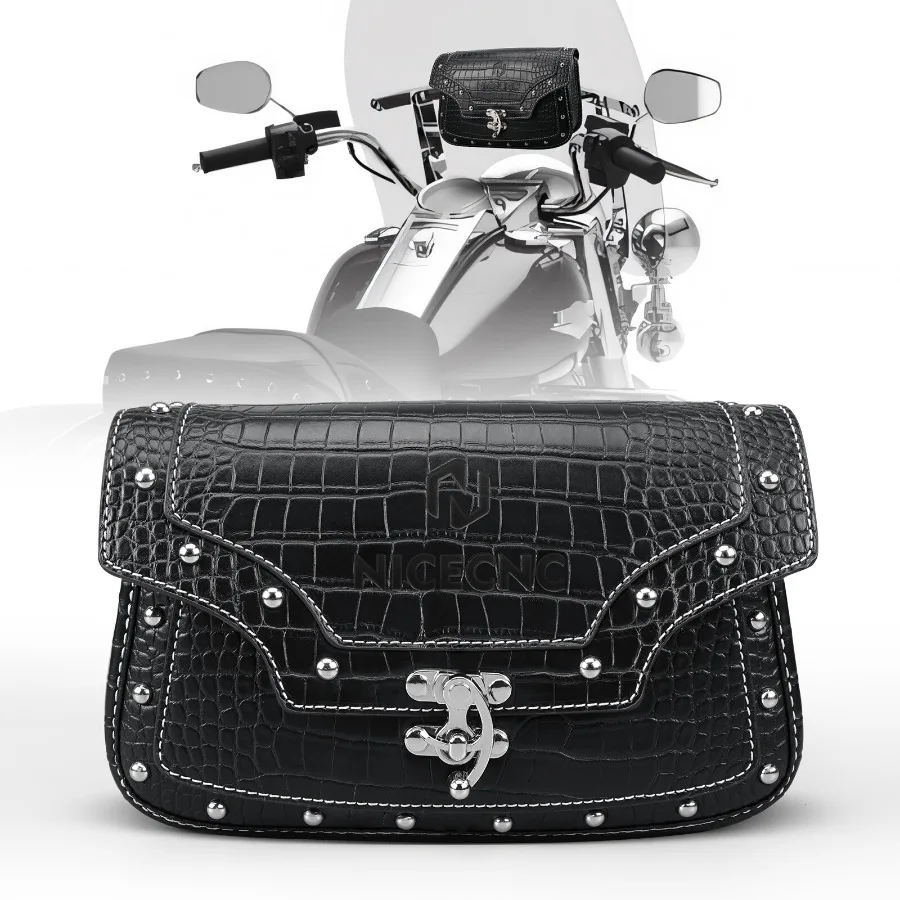

Black Motorcycle Windshield Gear Bag Tool Storage Bag for Harley Cruiser: Durable Waterproof Design with Multiple Compartments