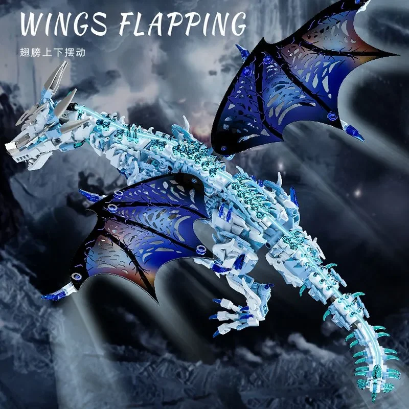 1676Pcs Premium Ice Dragon Bricks Advanced Building Challenge Light Glowing Eyes Moving Joints MOC Collectible Gift