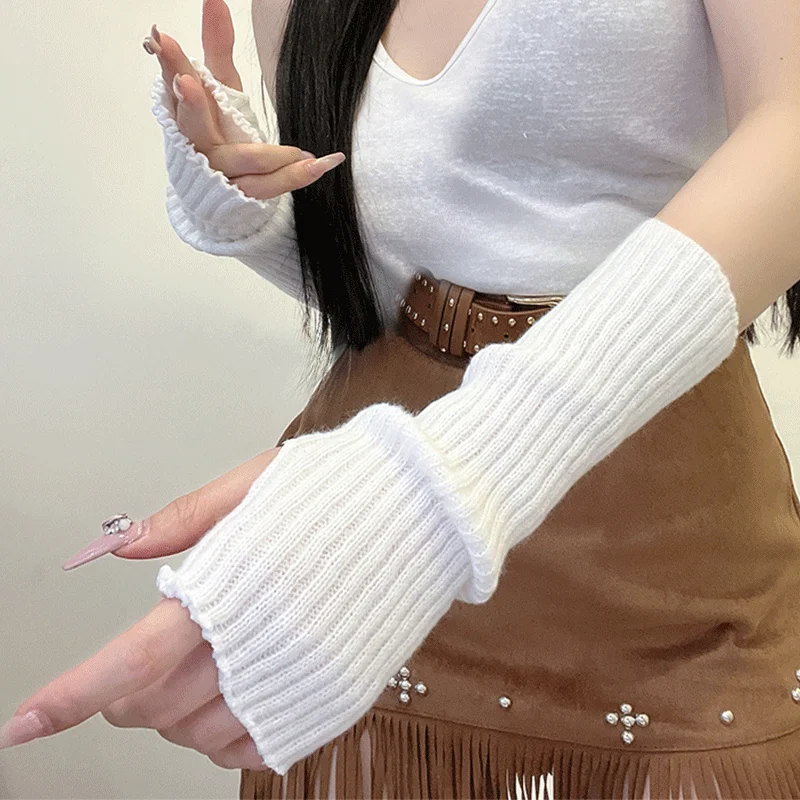 Long Fingerless Gloves Women Mitten Winter Arm Warmer Knitted Arm Sleeve Fashion Casual Soft Girls Clothes Punk Gothic Gloves