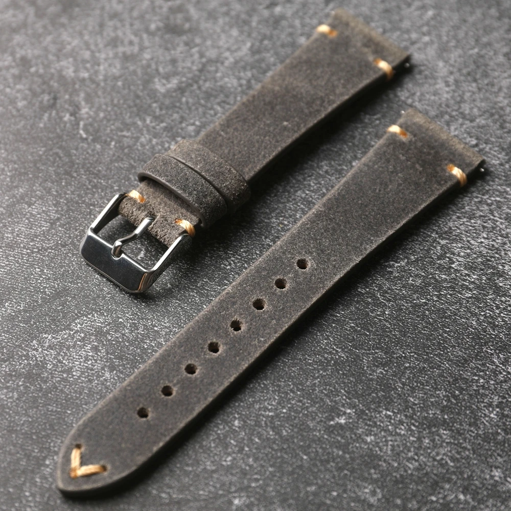 Handmade Handmade UK Charles F Stead STONE (Rock Grey) Vintage Leather Strap Waxy Commander 18 19 20 22MM Leather Bracelet Quick