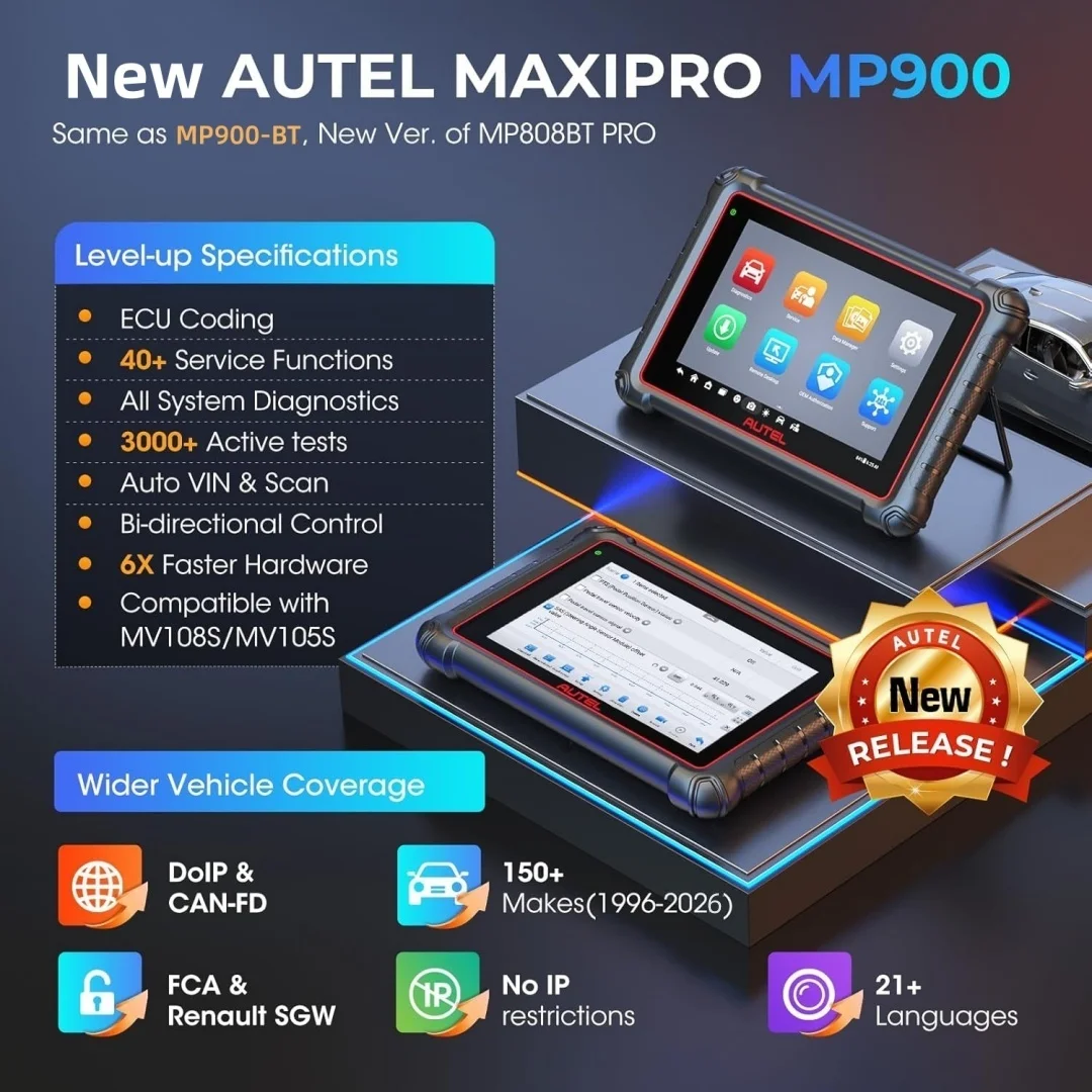Autel MaxiPRO MP900 Automotive Diagnostic Tool ECU Coding Bidirectional Control OBD2 Car Scanner 40+Services DoIP/CAN FD Same as MS906 PRO
