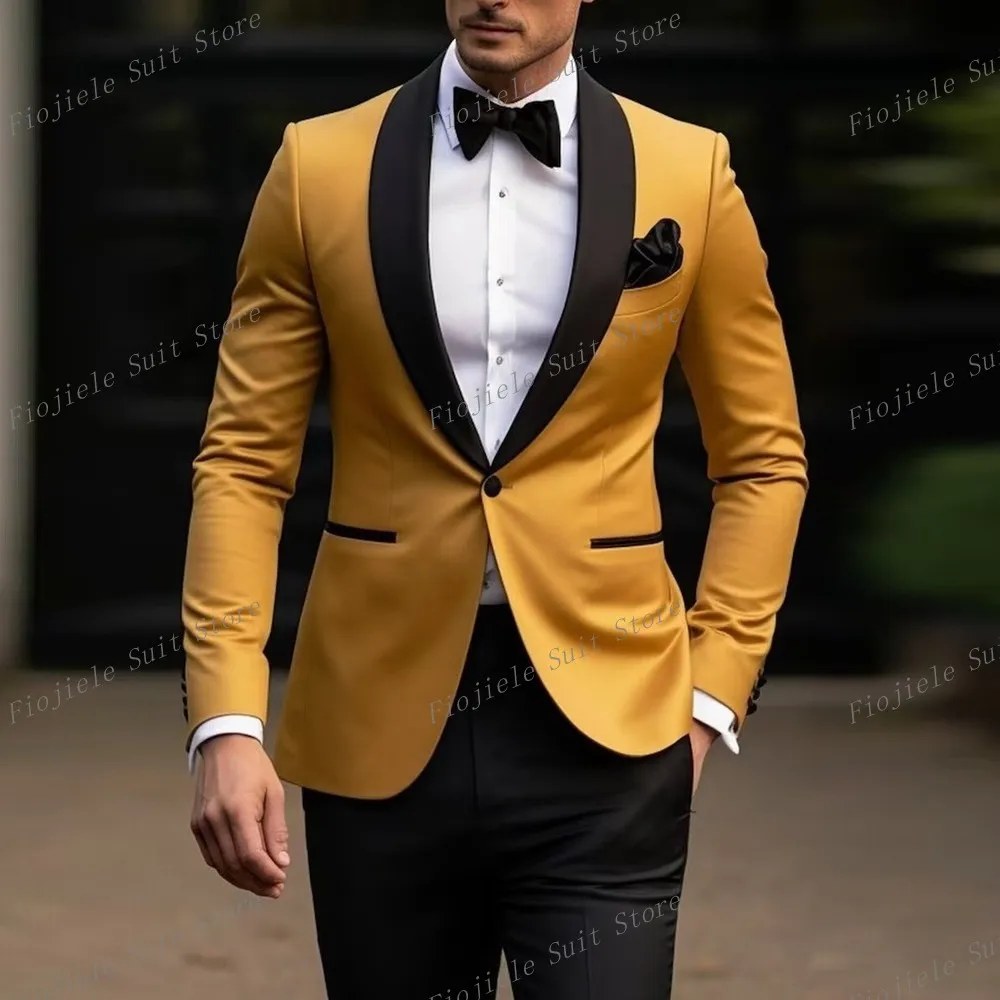 

Men Formal Occasion Satins Prom Party Perform Tuxedos Groom Groomsman Wedding Male Suit 2 Piece Set Blazer Pants B07