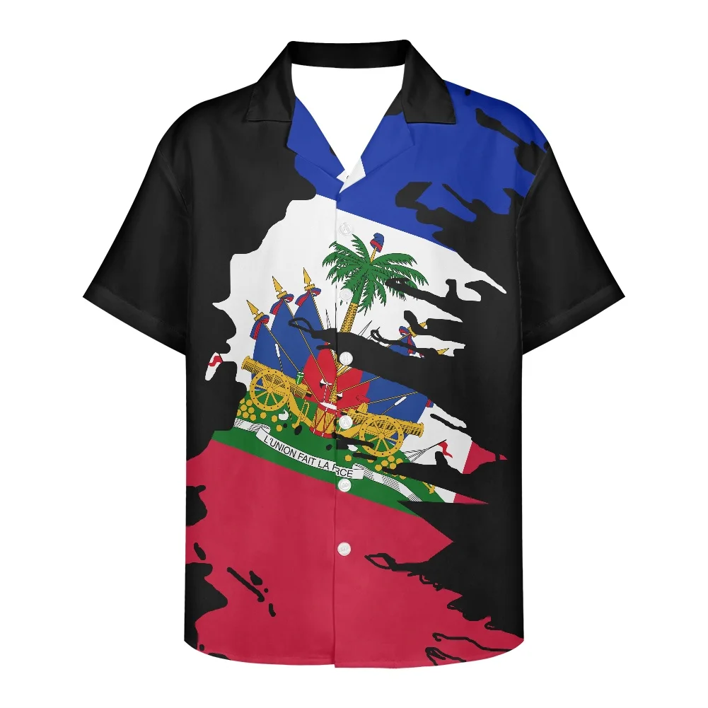 Fashion New Design Men's Shirt Summer 2022 Men Shirts Haiti Flag Printing Clothing Plus Size Short-Sleeved V Neck Men's Shirts