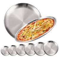 2Pcs Stainless Steels Round Silver Shallow Tray Plate Rust-Proof 14/17/20/23/26/30cm Camping Plate BBQ Picnic Dishes Cookware