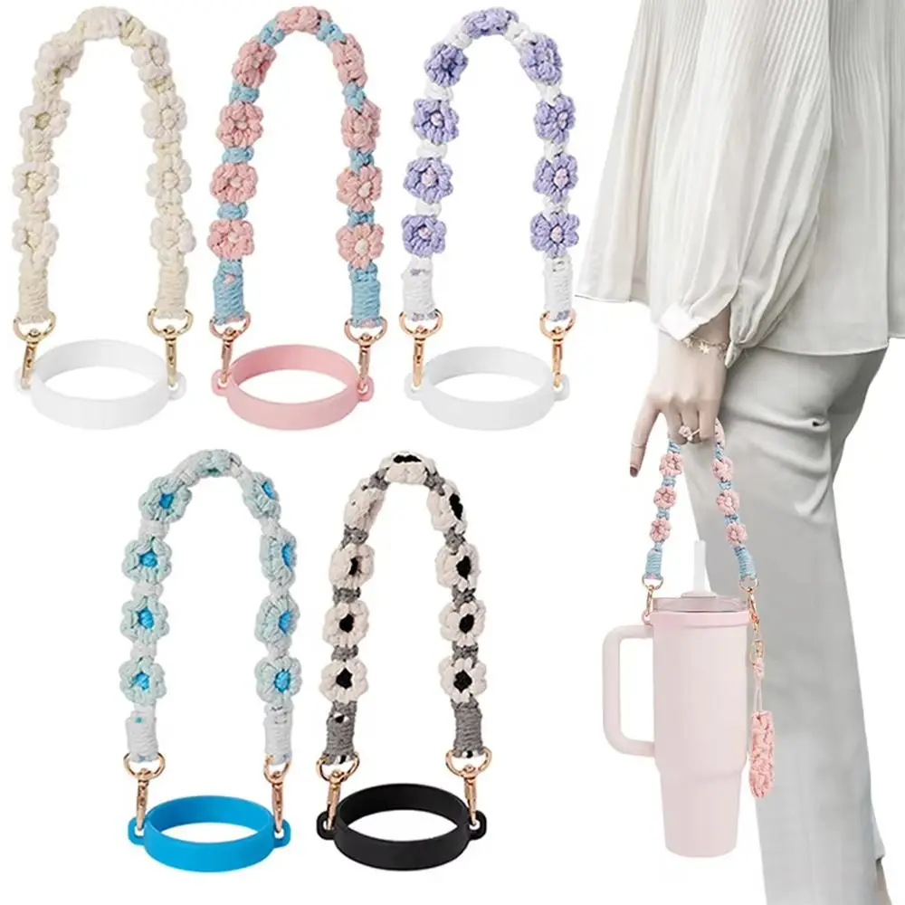 

1Set New Woven Water Bottle Handle Universal Silicone Ring Cup Handle Sling Flower Waterbottle Sling Strap for Cup 16-40 OZ