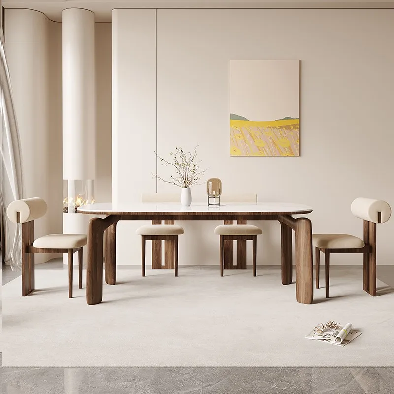 Nordic Light Luxury Style Furniture Log Dining Table Rock Table Top Living Room Decoration High-End Restaurant Dining Chair Set