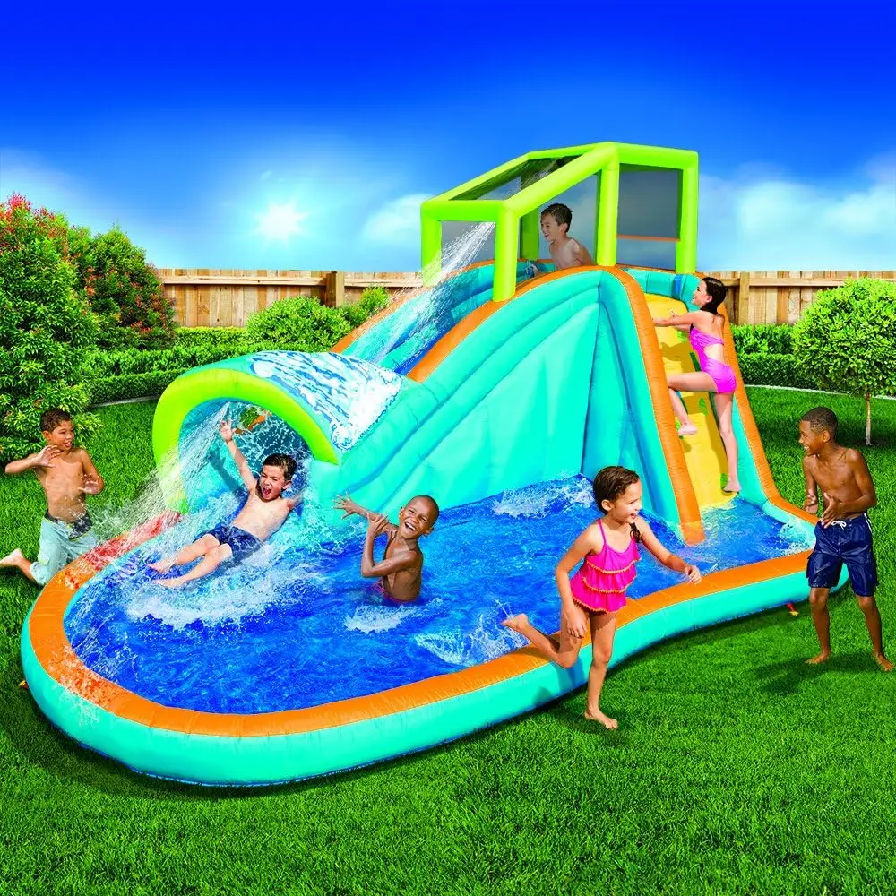 Direct Inflatable Water Slide - Huge Kids Pool (14 Feet Long by 8 Feet High) with Built in Sprinkler Wave and Water Wall - Heavy