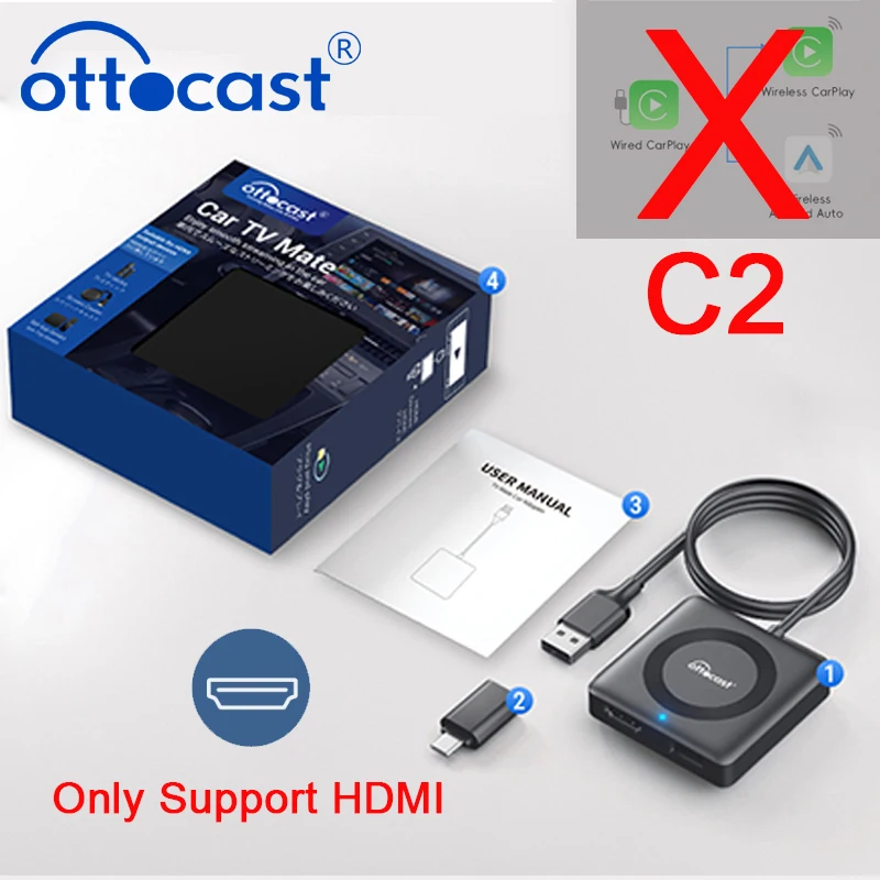 OTTOCAST Car TV Mate Wired to Wireless CarPlay Adapter Android