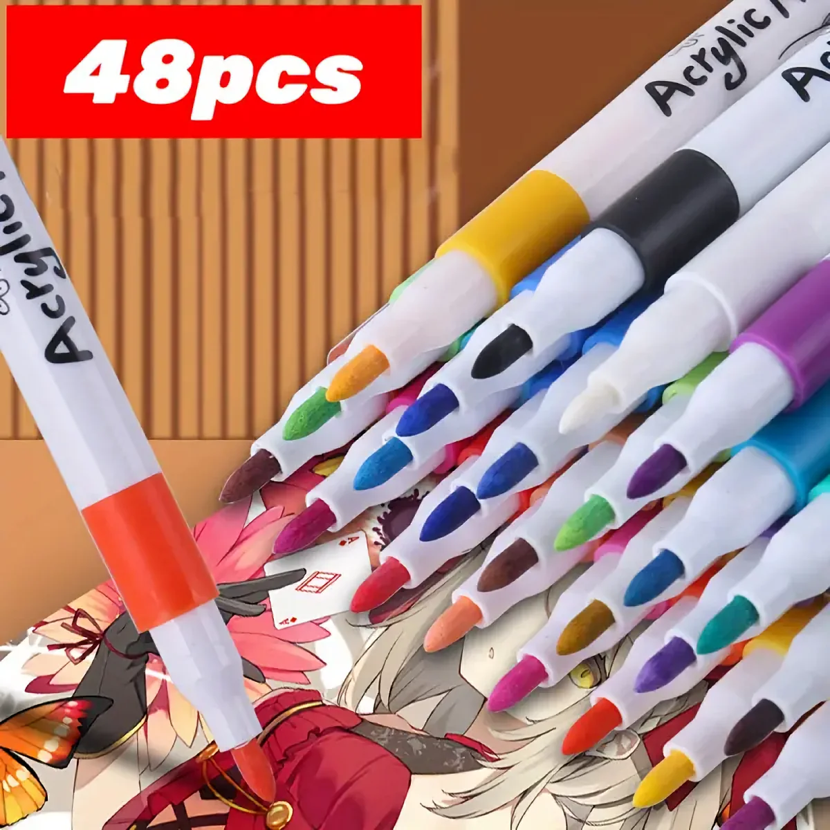 48-Color Acrylic Marker pens Set - Ideal for Rock, Glass, and Multi-Surface Painting - No Bleeding