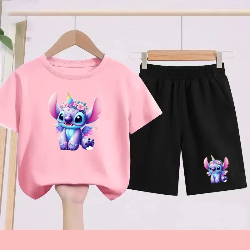 Children's Sportswear Set with Cartoon Pattern T-shirt + Shorts. Suitable for Infants. Made of Breathable and Comfortable Fabric