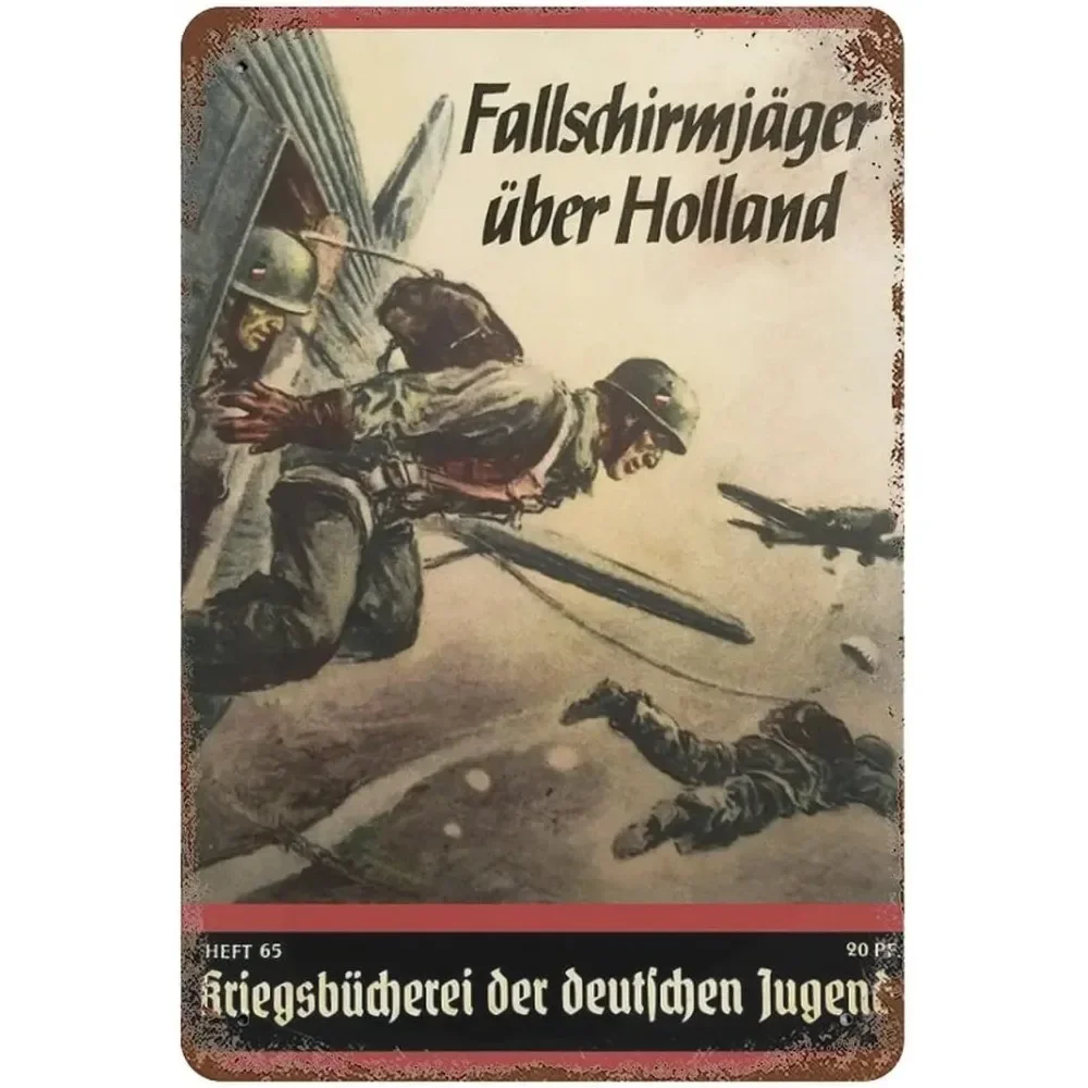 Funny Vintage WW2 Luftwaffe Paratroopers Tin Painting Sign, Metal Plaque Over Holland for Pub Decoration