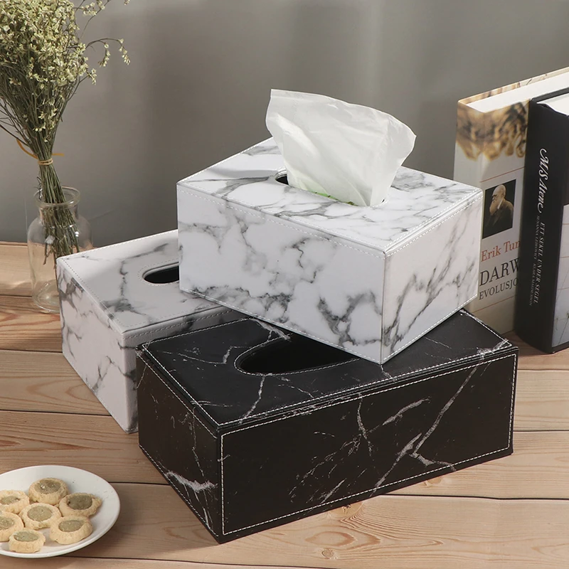 Perfect Modern Marble Rectangle Faux Leather Tissue Box Napkin Toilet Paper Holder Case Dispenser Home Decoratio