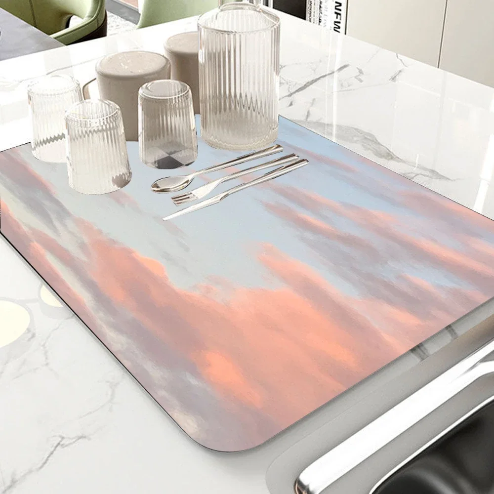 Marble Kitchen Dish Drainer Mat Antiskid Draining Mat Coffee Maker Drain Pad Quick Dry Tableware Mat Kitchen Absorbent Placemat