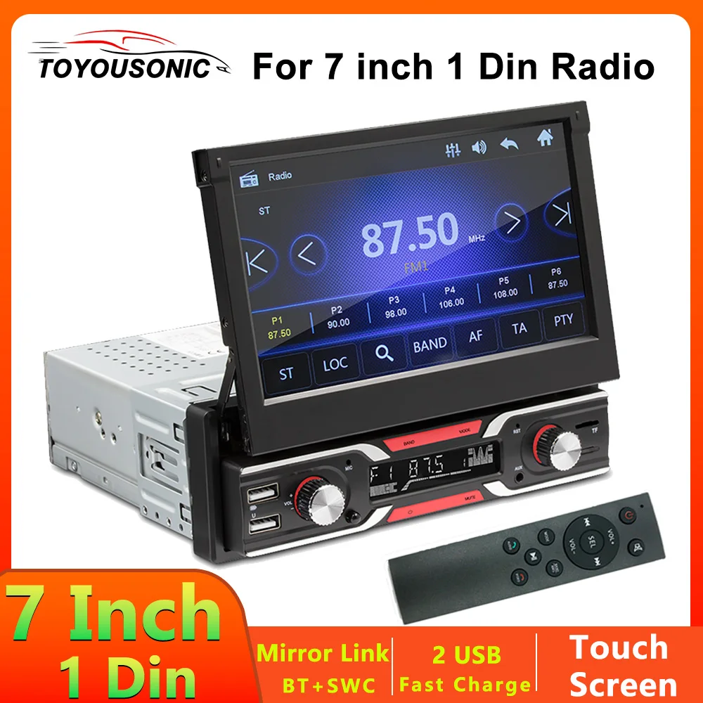 

TOYOUSONIC 1 Din Car Radio 7inch Multimedia Player 2 USB Universal Multimedia MP5 Player TF HD FM 7 Lights Bluetooth Car Stereo