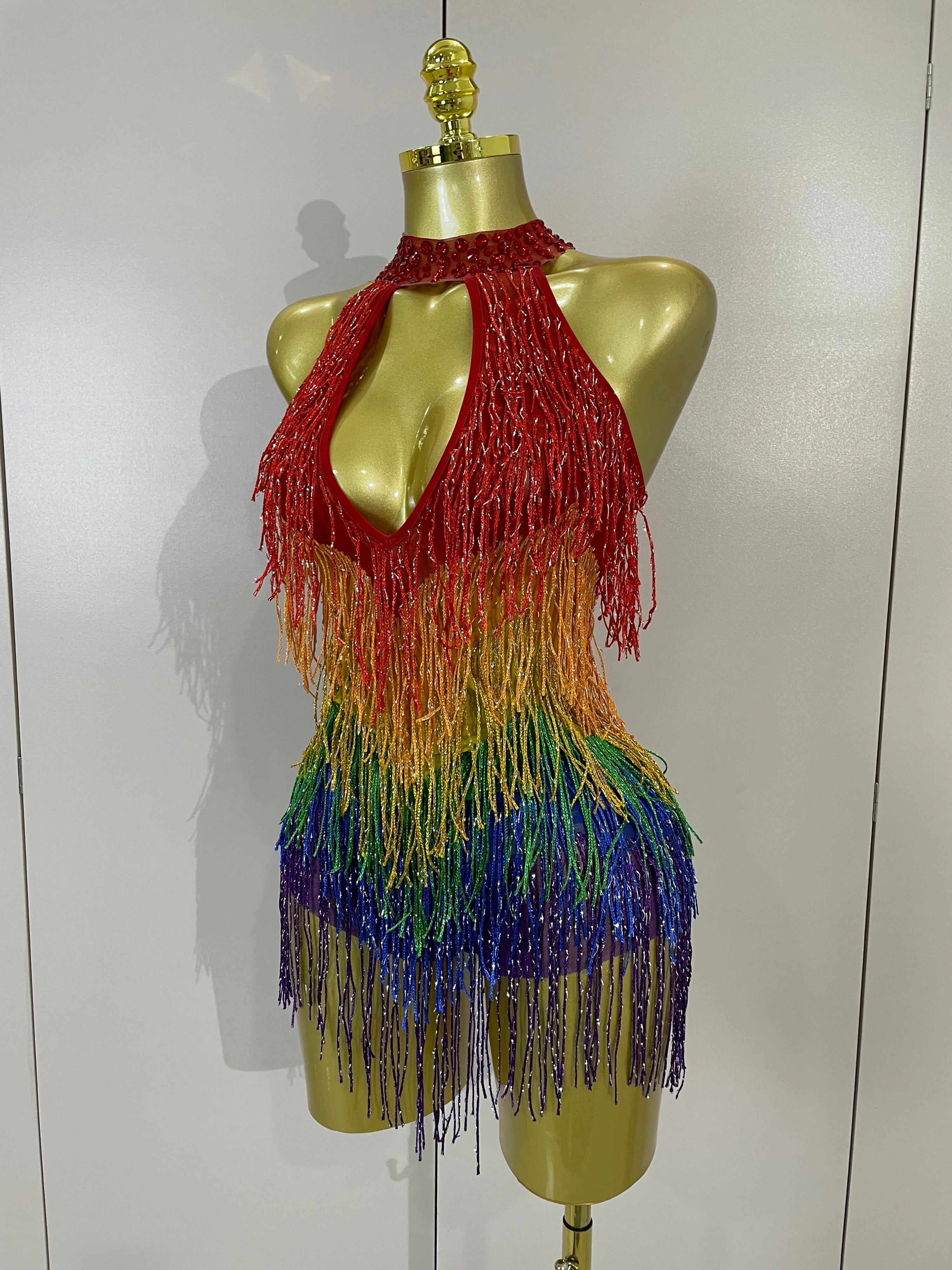 Sparkly Diamonds Graduated Rainbow Color Sexy Mesh Bodysuit Women Evening Party Birthday Club Gowns Photoshoot Stage Costumes